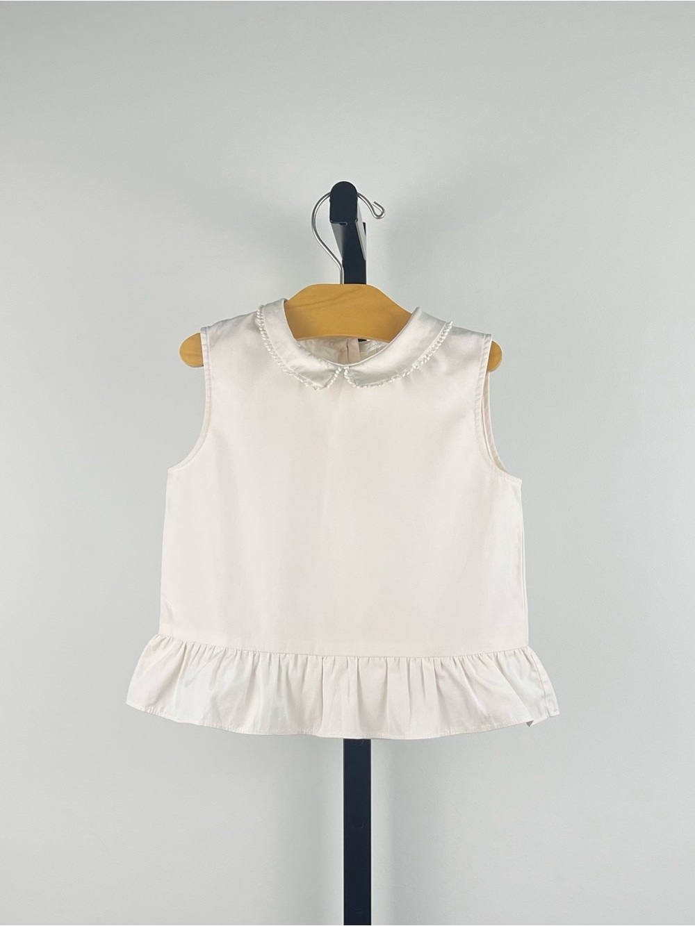 Marie Chantal Girls Peter Pan Collar Ruffle Trim Top, Ivory, 3Y